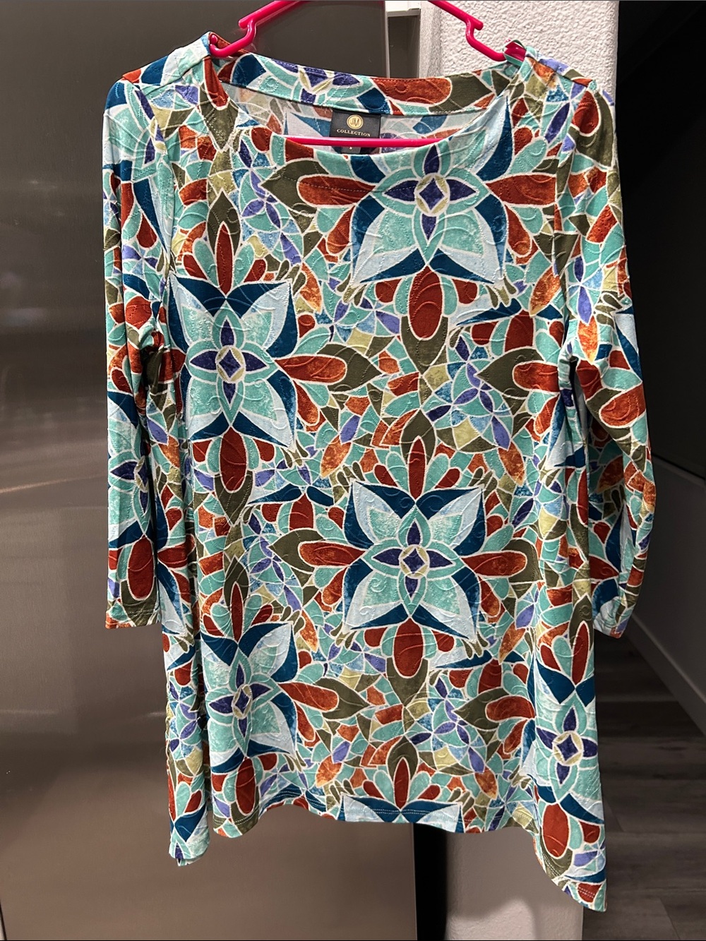 JM Collection Multicolor Floral Mosaic Long-Sleeve Tunic